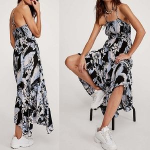 🌺 Free People Intimately Heat Wave Printed Maxi blue black Dress, Medium